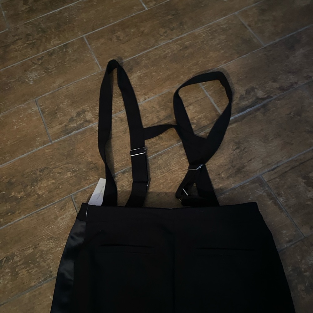 Anthro Black Women's Suspender Trousers. Size 6t. NWT. Satin stripe on side. - Picture 4 of 5